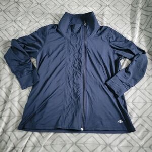 Nordictrack Womens Blue Full Off Center Zip Mock Neck Workout Jacket Size XL